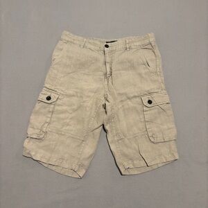 Linen‎ Cargo Shorts Mens 32 Ivory Casual Outdoor Summer Lightweight Pockets